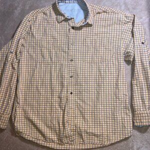 Haggar‎ Vintage Cotton Men Large Mustard Plaid Button Down Long Sleeve Shirt (Z)